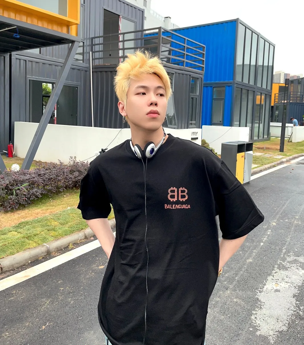 P80✨🔥 BALENCIAGA Paris lettering printed short-sleeved T-shirt, custom-woven and dyed 280g combed cotton heavyweight fabric, zero color difference in thread, perfect details, different from the current version on the market, welcome to compare, Same Style for men and women, must-sell in the picture above Color: White Black Size: 1 2 3 4